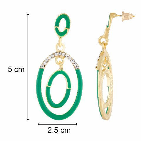 Green  colour oval shape Stone Studded Earring