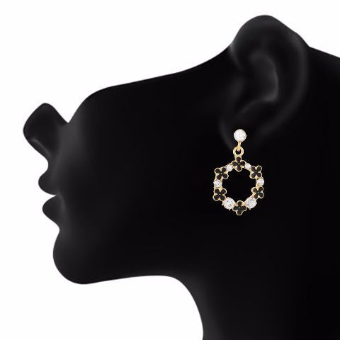 Black colour Round shape Stone Studded Earring