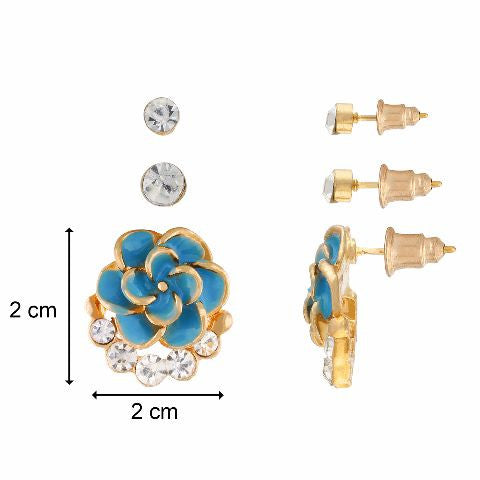 Blue colour Rose shape Stone Studded Earring