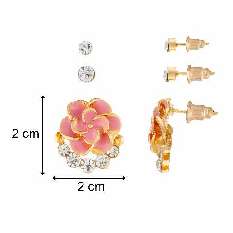 Pink colour Rose shape Stone Studded Earring