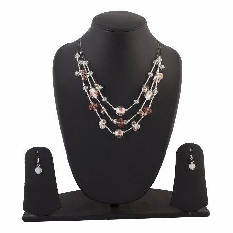 White and Pink colour Western design Necklace Set