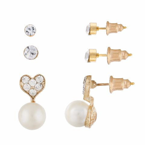 Gold colour Heart with Pearl Drop shape Stones Studded Earring