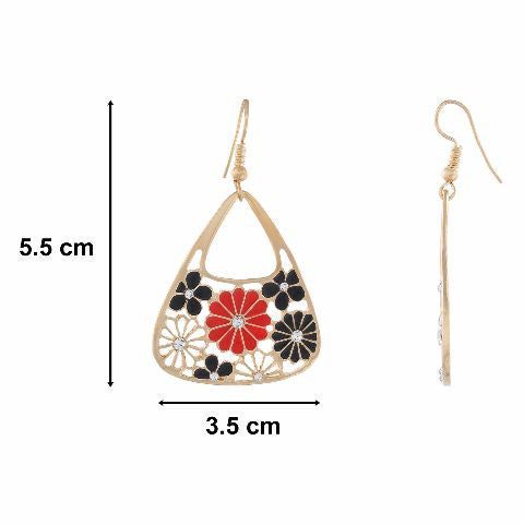 Gold colour Traingular and floral shape Enamel Earring