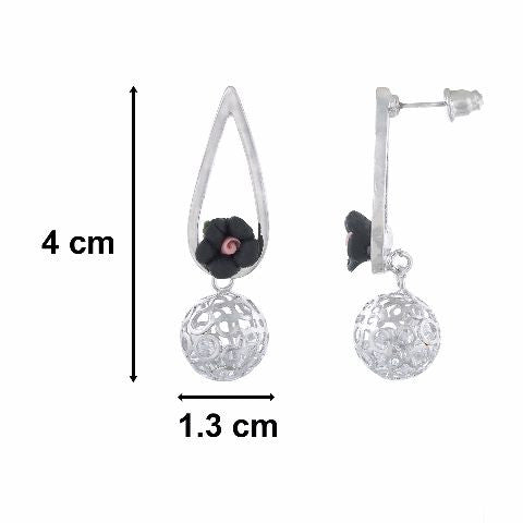 Silver colour Drop shape Ceramic Flower Earring