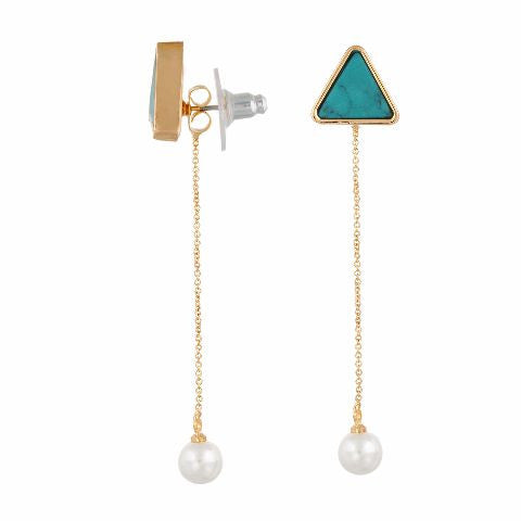 Gold colour Triangle with Pearl shape Pearl Earring