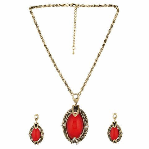Gold and Red colour Indo Western design Necklace Set