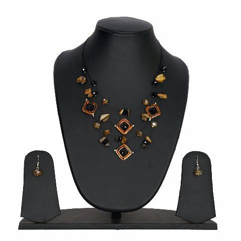 OOAK brown agate gemstone beaded necklace set at ₹3950 | Azilaa