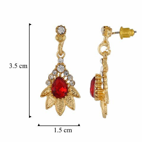 Red and Gold colour Floral shape Stone Studded Earring