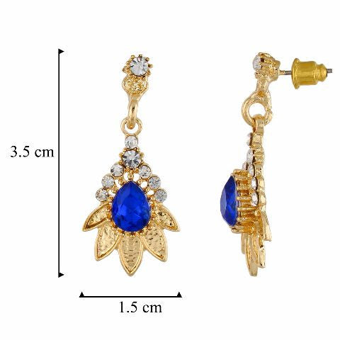 Blue and Gold colour Floral shape Stone Studded Earring