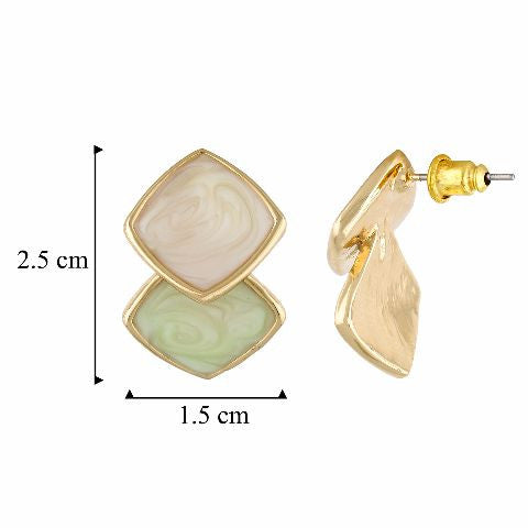 Green, cream and gold colour Rhombus shape Enamel Earring