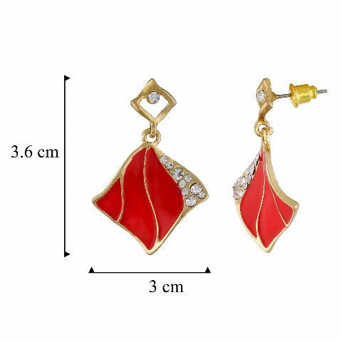 Red and Gold  colour Rhombus shape Enamel Earring