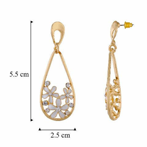 White and Gold colour Flower and drop shape Enamel Earring