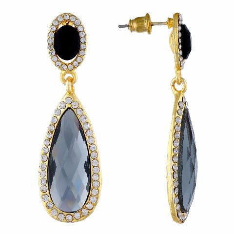 Grey and Gold colour Drop shaped shape Stone Studded Earring