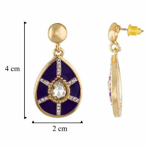 Purple and Gold colour Drop shape Enamel Earring