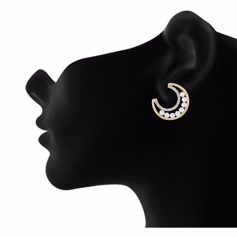 Gold colour Half moon shape Pearl Earring