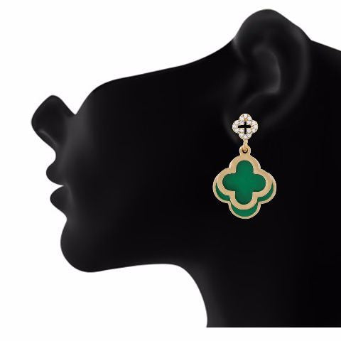 Green colour Floral shape Enamel Earring