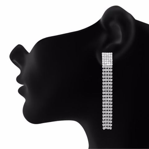 Silver colour rectangular shape Stone Studded Earring