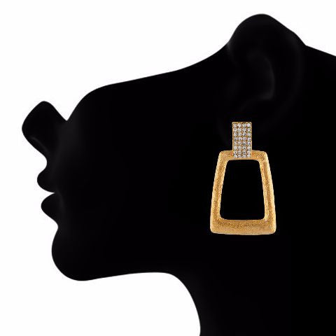 Gold colour rectangular shape Stone Studded Earring