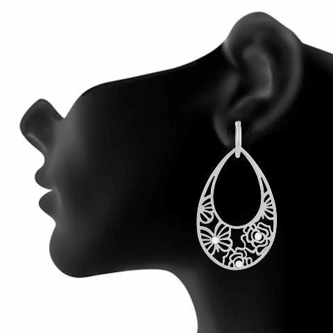 Silver colour Drop shape Stone Studded Earring