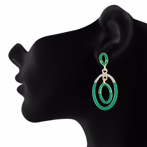 Green  colour oval shape Stone Studded Earring
