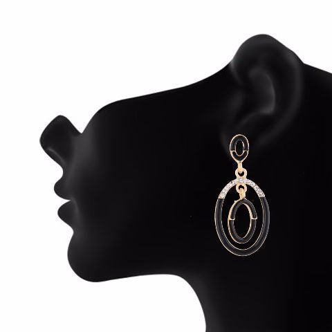 Black colour oval shape Stone Studded Earring