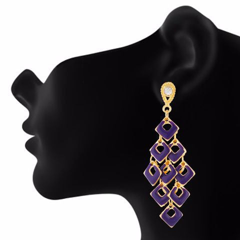 Purple colour Daimond shape Stone Studded Earring