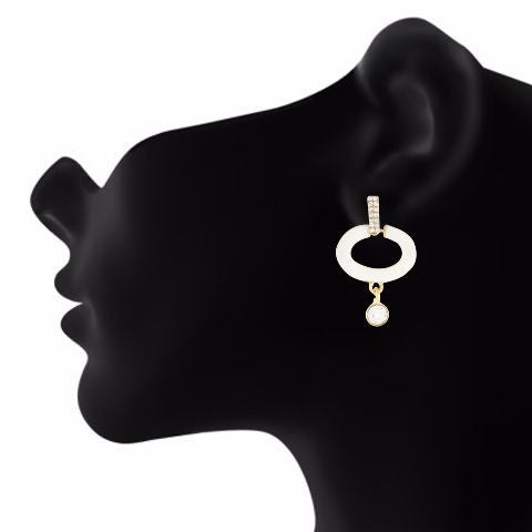 White colour oval shape Stone Studded Earring