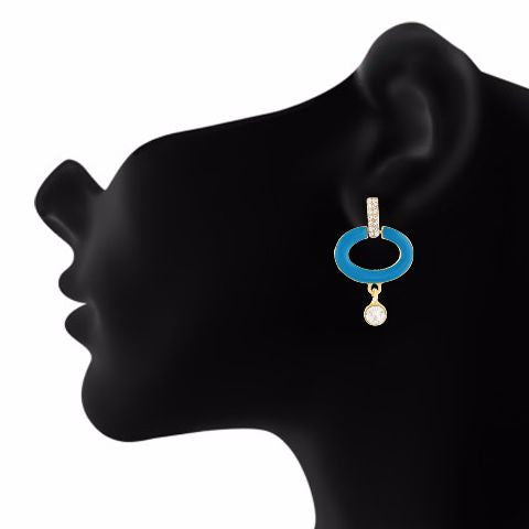 Blue colour oval shape Stone Studded Earring
