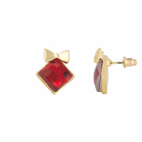 Red colour diamond shape Stone Studded Earring