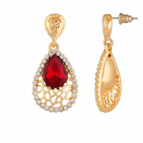 Red colour Drop shaped shape Stone Studded Earring