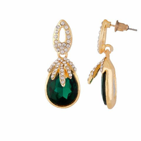 Green colour Drop shaped shape Stone Studded Earring