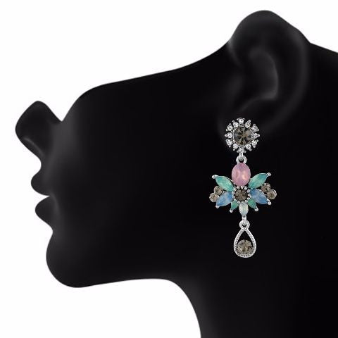 Multicolour colour Floral shape Stone Studded Earring