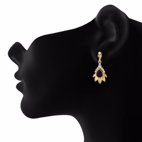 Black and Gold colour Floral shape Stone Studded Earring