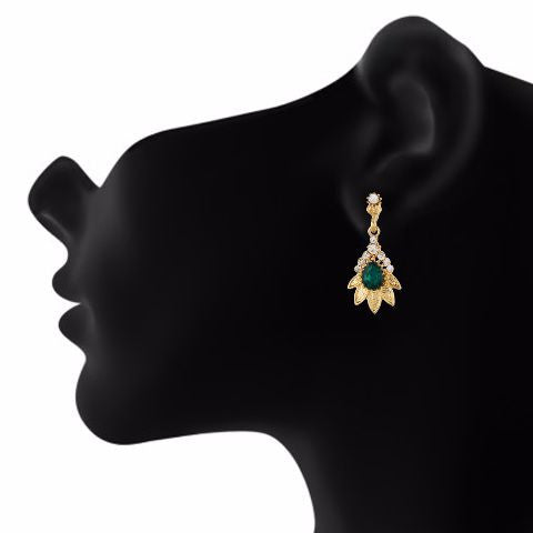 Green and Gold colour Floral shape Stone Studded Earring