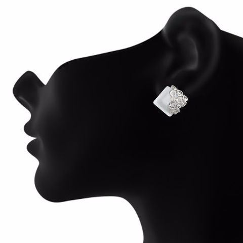 Silver colour Rhombus shape Stone Studded Earring