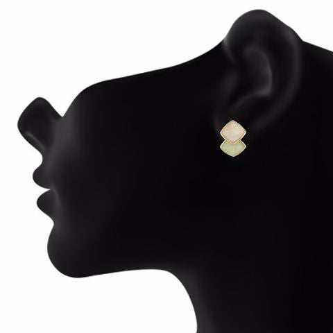 Green, cream and gold colour Rhombus shape Enamel Earring