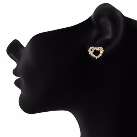 Gold colour Heart shape stone and pearl studded Earring