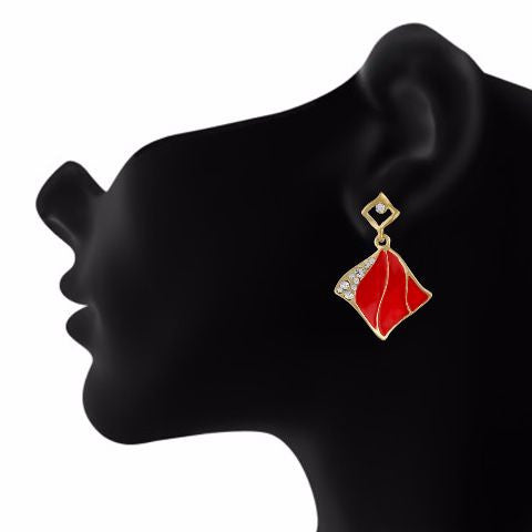 Red and Gold  colour Rhombus shape Enamel Earring