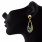 Green and Gold colour Flower and drop shape Enamel Earring