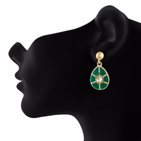 Green and Gold colour Drop shape Enamel Earring