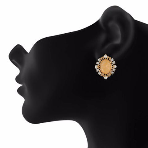 Beige and Gold colour oval shape Stone Studded Earring