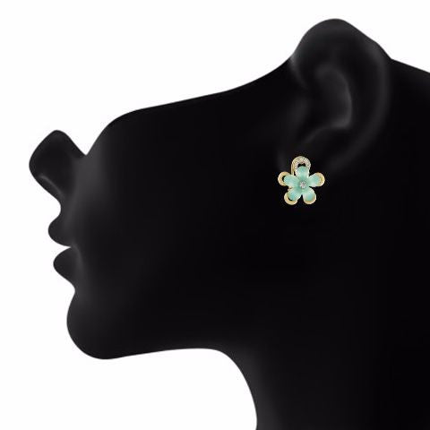 Green and Gold colour Floral shape Stone Studded Earring