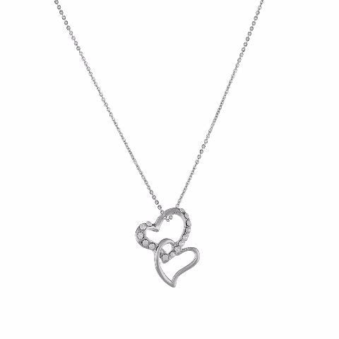 CLARA 925 Sterling Silver 3 Heart Pendant Chain Necklace Rhodium Plate