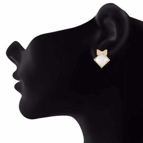 White colour diamond shape Stone Studded Earring