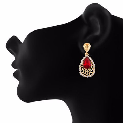 Red colour Drop shaped shape Stone Studded Earring