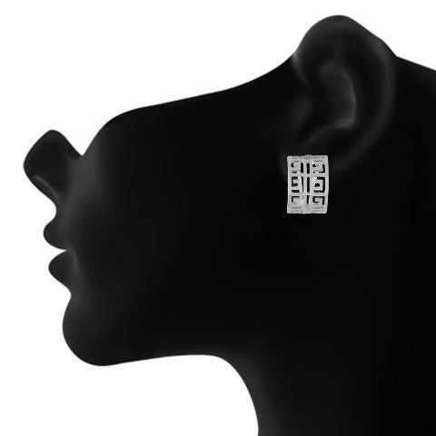 Silver colour square shape smart carving Earring