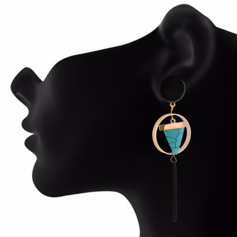 Turquoise Blue colour Geometrical shape smart carving Earring