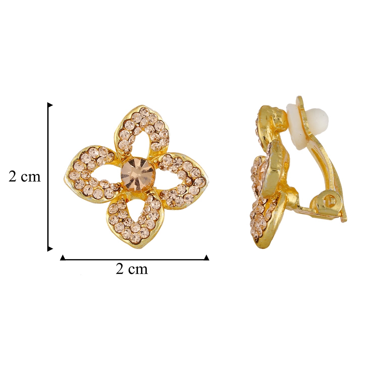 Stylish Beige and Gold Colour Floral Shape Alloy Clip On Earrings for Girls with on Pierced Ears