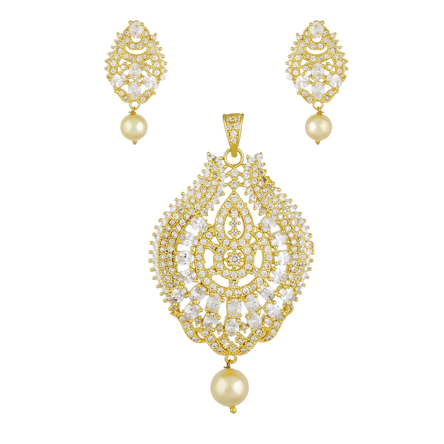 Ethnic Gold Plated CZ Copper Pendant Set for Ladies and Girls