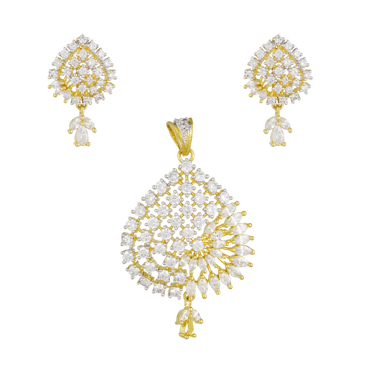 Ethnic Gold Plated CZ Copper Pendant Set for Ladies and Girls